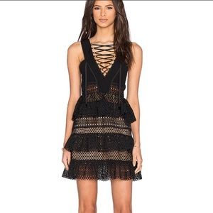 Self-Portrait Lace-up Tiered dress in black